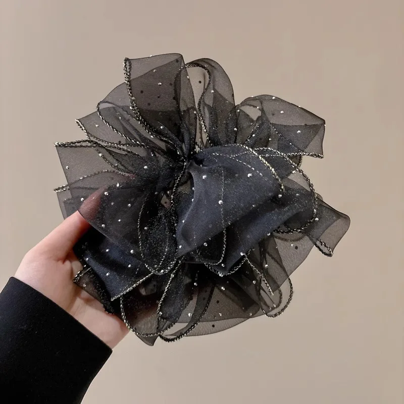 Kristall-Haarband Organza-Haargummis Großer Scrunchie Haargummi für Damen Haaraccessoires Lila Scrunchie – Detail 11