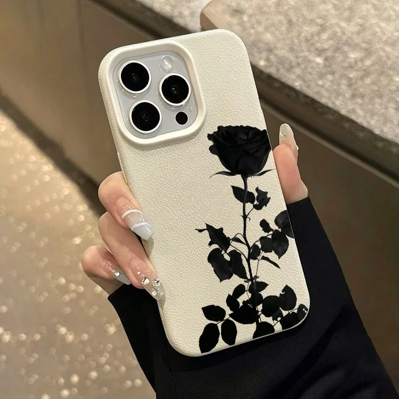 Flowers Pattern Lychee Texture Soft Phone Case For iPhone 17 Pro 16 15 14 13 12 11 Pro Max 14 Plus 17 Air Silicone Back Cover