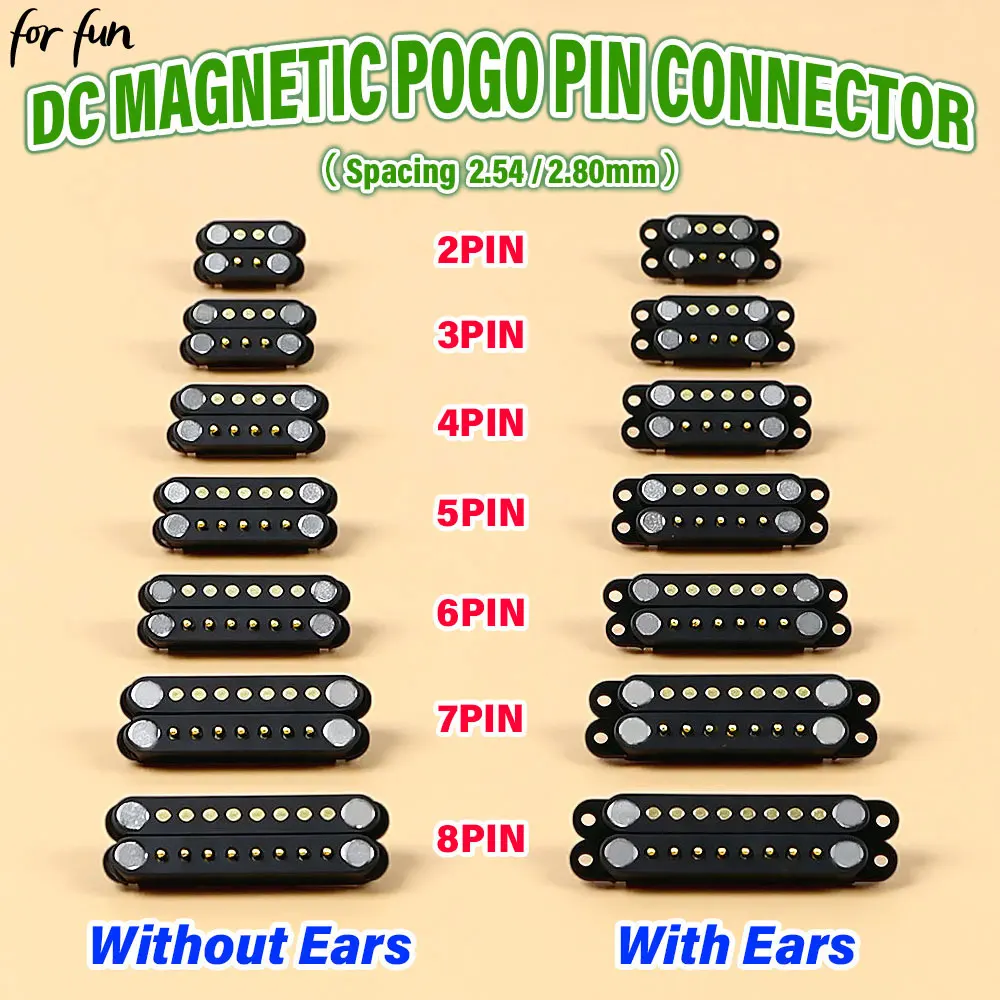 For-Fun 1Set 2/3/4/5/6/7/8 Pin DC Magnetic Pogo Pin Connector Male Female Spacing 2.5/2.54mm 2.80mm Spring Loaded Power Socket