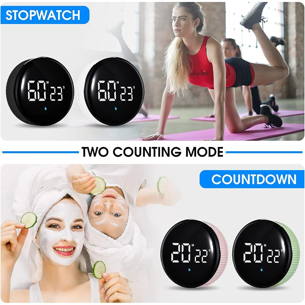 توقيت المطبخ القابلة لإعادة الشحن مع شاشة LED ، الموقت الإنتاجية المغناطيسية ، الموقت البصرية الفصول الدراسية الرقمية للأطفال ، أسود