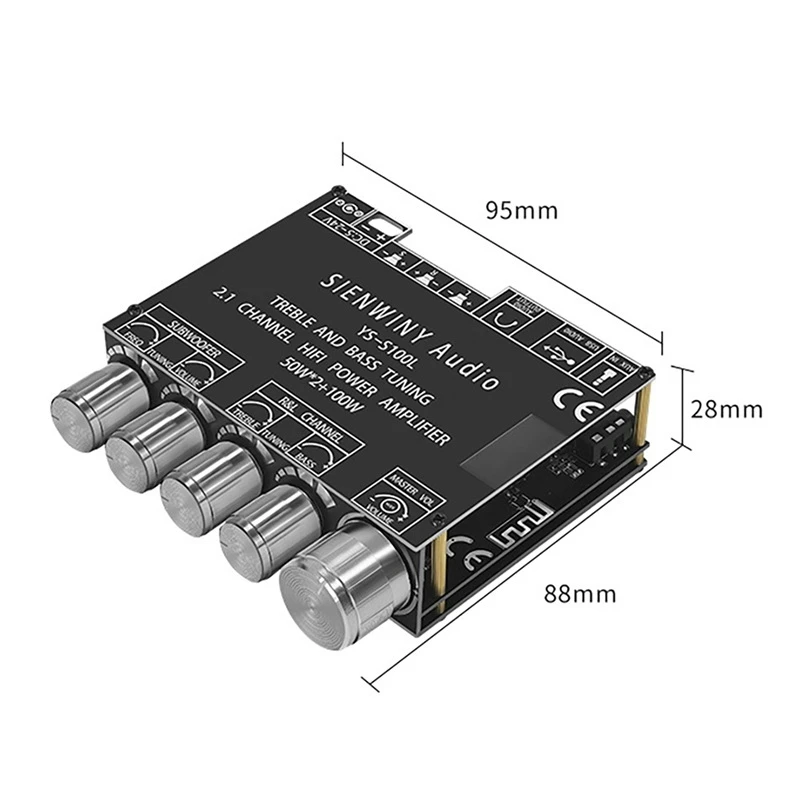 2.1 قناة مضخم رقمي مجلس 50Wx2 + 100 واط عالية الطاقة BT5.0 مضخم صوت استيريو مكبر للصوت لوحة تركيبية DC5-26V YS-S100L-POS