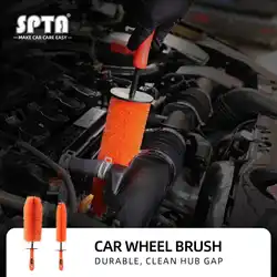 SPTA 1Pc Orange Long Soft Handle Car Wheel & Hub Cleaning Brush Tire Detail Auto Motorcycle Washing Tool