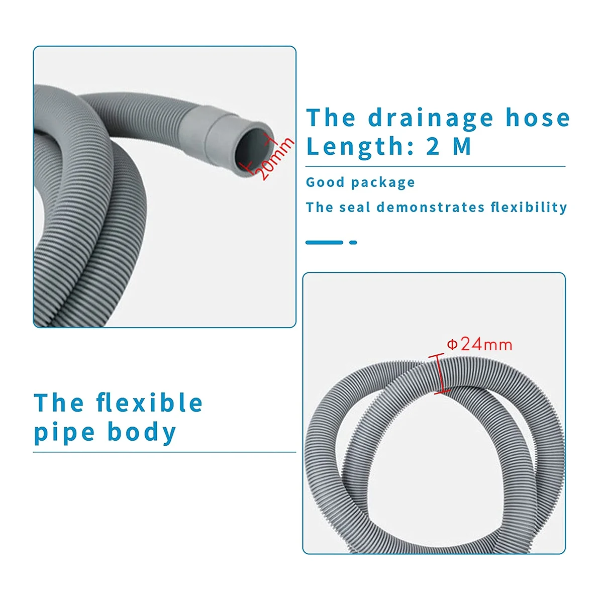 

ABMS-Drain Hose Extension Set Universal Washing Machine Hose 2M, Include Bracket Hose Connector And Hose Clamps Drain Hoses