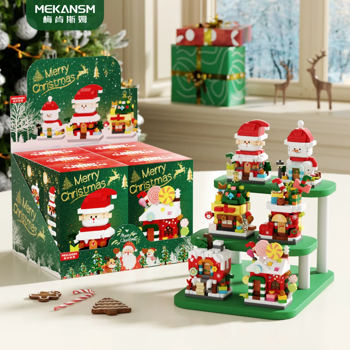 

6Pcs Christmas Building Blocks Set Snowman Elk Candy Fruit Shop 3D Model Assembly Mini Brick Figure Toys for Santa Gift