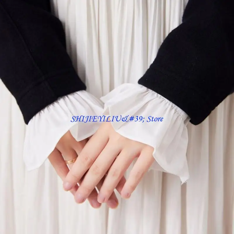 

E21F 1pair Flower Pattern Sleeves Durability Sleeve Detachable Cuffs Elastic Wild Wrist for Parties and Weddings