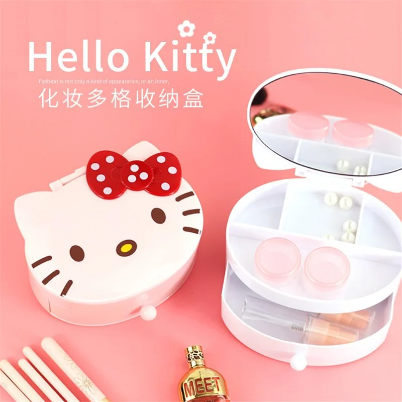 

Kawaii Sanrio Hello Kitty Jewelry Box with Cosmetic Mirror Drawer Style Desktop Multi Compartment Accessory Box Children's Gift