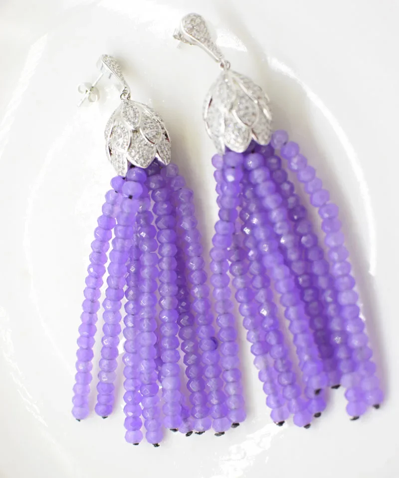 one pair  purple jasper roundel faceted 2*4mm  zircon tassel earrings   wholesale beads nature  FPPJ