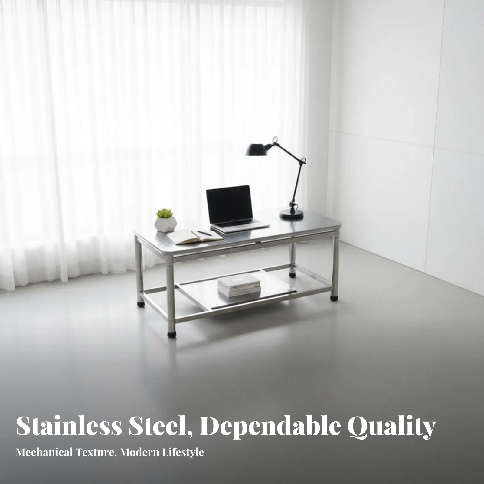 Imagen 3: Mesa baja de diseño minimalista para almacén, mesa rectangular de 2 niveles adaptable y de fácil montaje para sala de estar, espacios pequeños