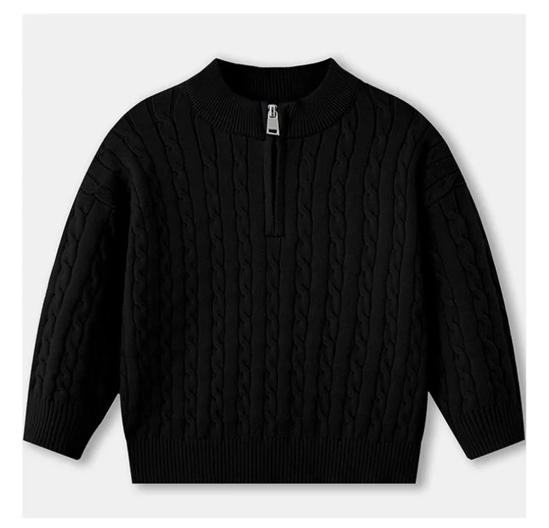 UNITIM Herbst 2-12 Jahre Kinder Jungen Pullover mit Stehkragen, Kinder Jungen Zopfmuster Pullover, einfache Langarm-Oberteile für Kleinkinder und Babys – Detail 27