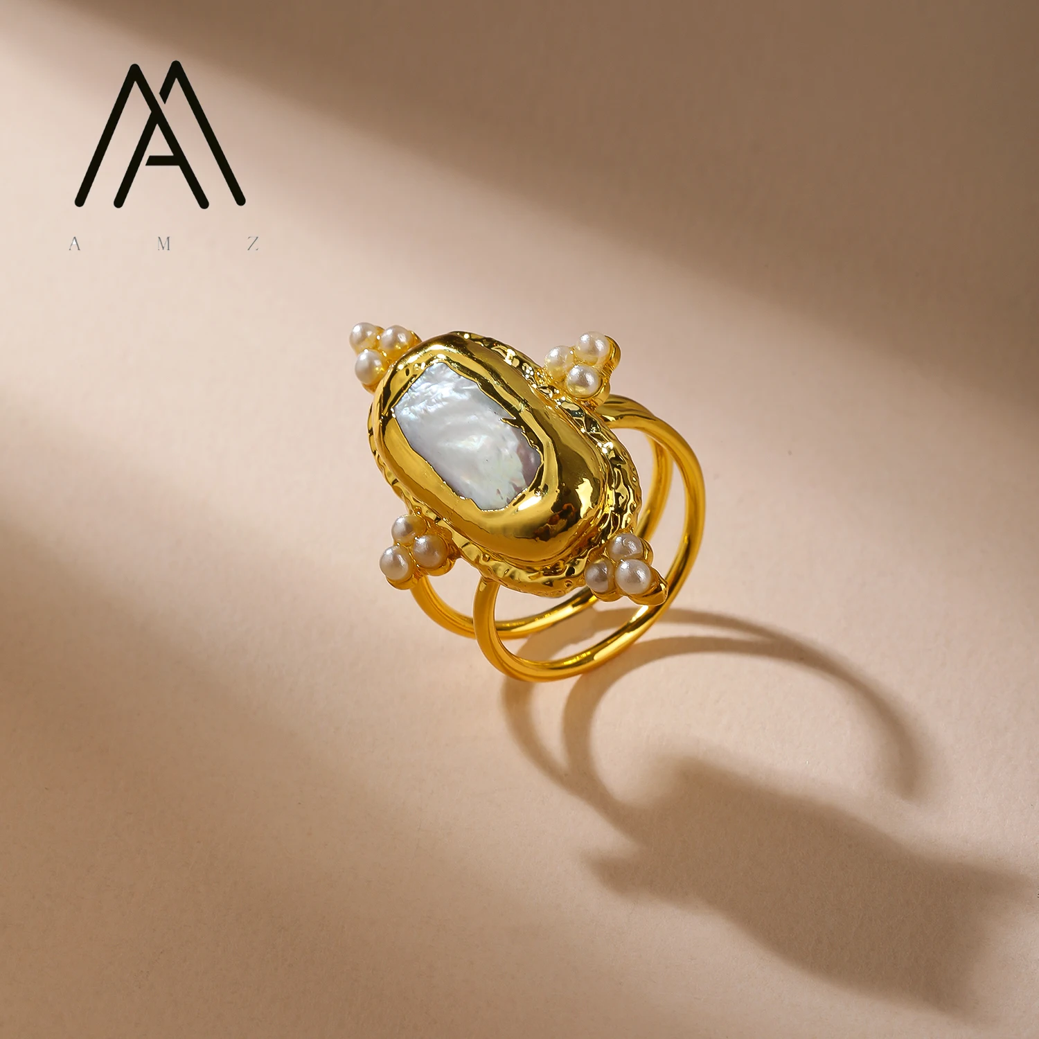 

Elegant Natural Freshwater Pearl Ring 18K Gold-Plated Copper Setting Open-Band Design Women's Engagement Anniversary Gift Jewels