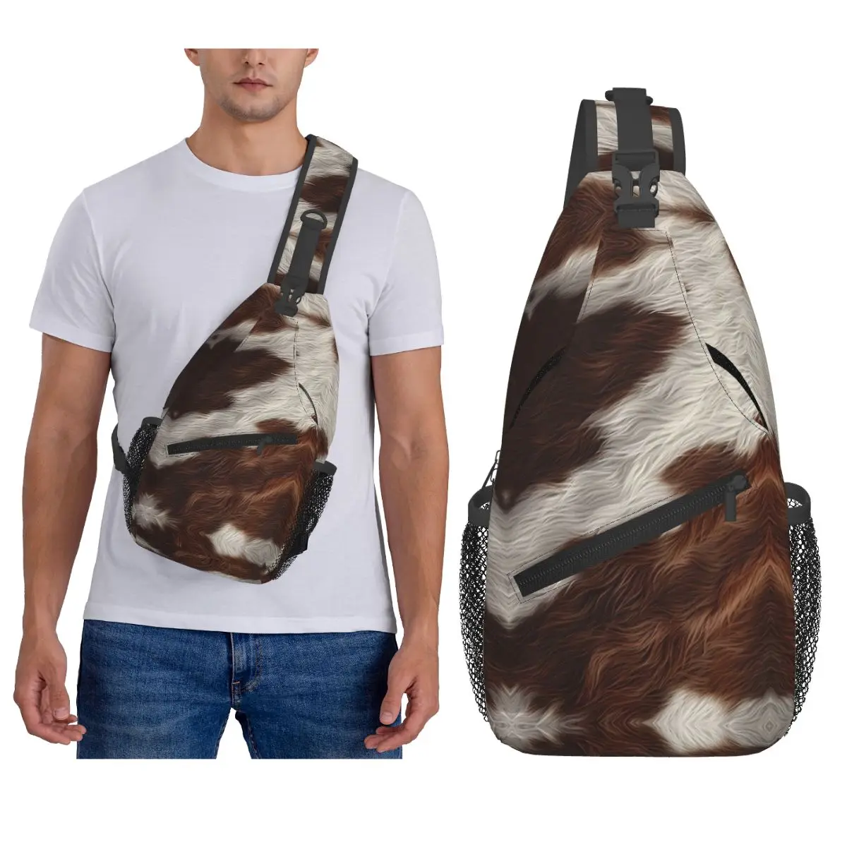 

Rustic Ranch Cow Print Chest Bag Men Sling Crossbody Backpack Chest Bag Travel Hiking Daypack Shoulder Bag