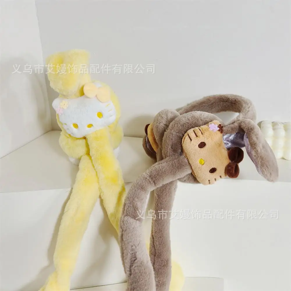 Penutup Telinga Boneka Hello Kitty yang Lucu, Telinga Bergerak, Anime Sanrio, Kt, Anak, Musim Dingin, Tebal, Hangat, Lembut, Imut, Hadiah Festival untuk Anak Perempuan, Pelindung Telinga