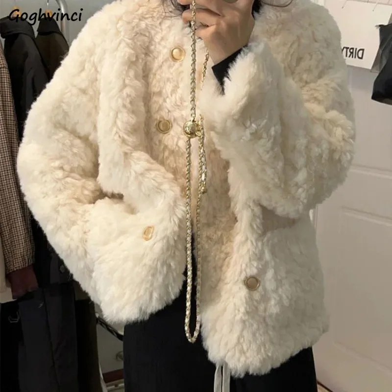 Jackets Women Furry Chic Loose Fit Comfortable All-match Solid Trendy Warm Korean Fashion Popular Outwear Winter Gentle Classy