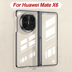 Magnetic Hinge Stand Clear Case for Huawei Mate X6 X5 Outer Screen Glass Luxury Plating Plastic Cover for Huawei Mate X6 Case