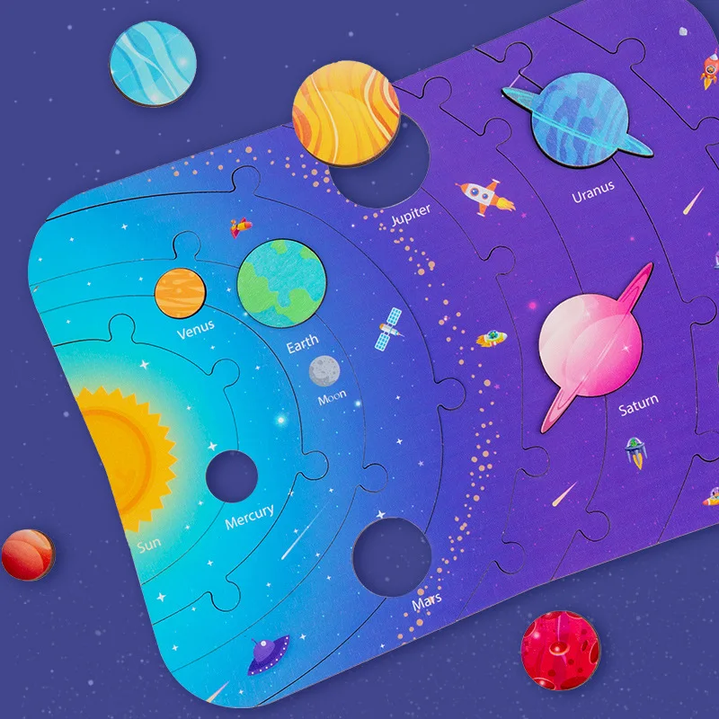 Solar System Cognition Puzzles Montessori Materials Wooden Kids Toys Planet Matching Bricks Educational Toys For Children