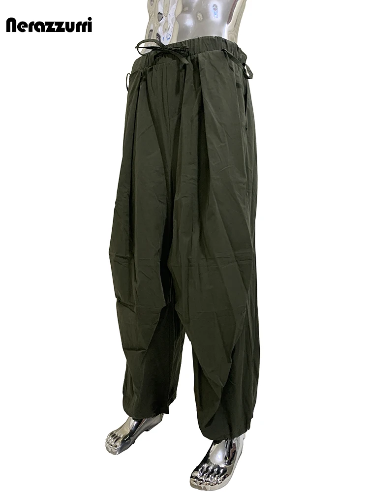 

Nerazzurri, осенние длинные мешковатые широкие брюки большого размера, мужские с эластичной резинкой на талии и шнурком, свободная повседневная мужская одежда, 2025 штаны мужские