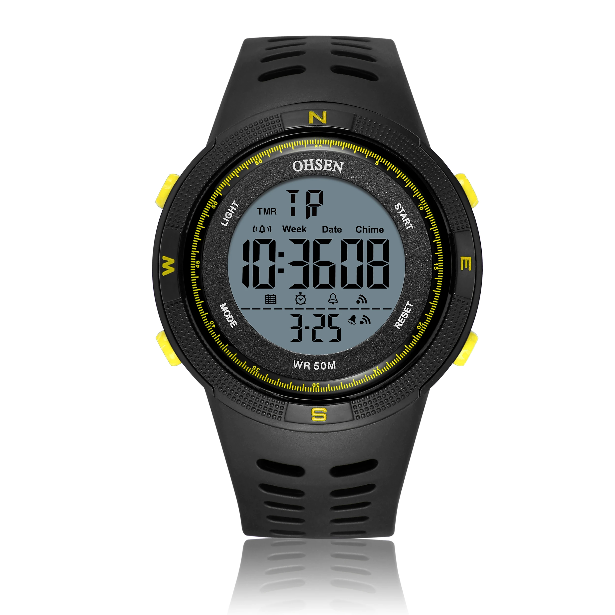 Reloj Digital deportivo para Hombre, cronómetro electrónico con alarma LED, resistente al agua, color amarillo, Militar