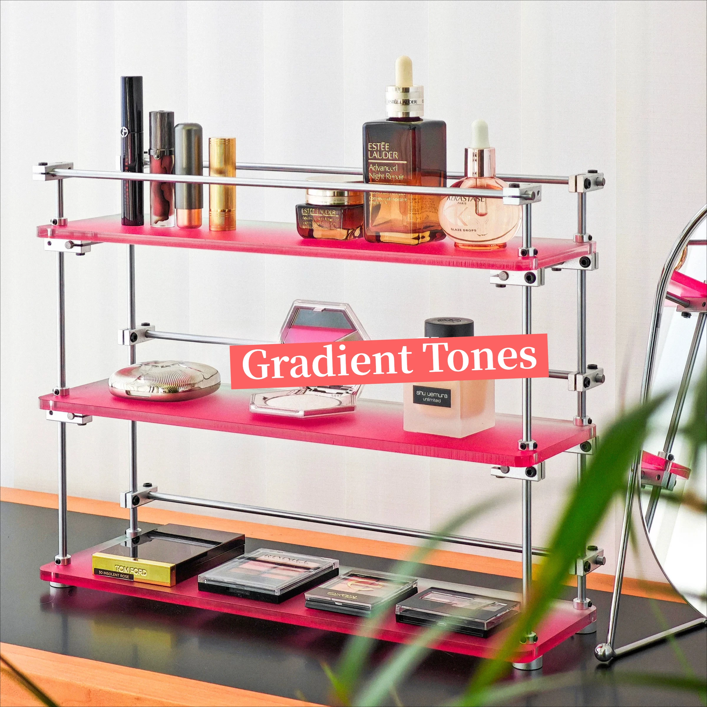 Linear Shaft Gradient Acrylic 3-Tier Storage Rack, Oversized Size with Premium Hardware, Home Decor Display Shelf