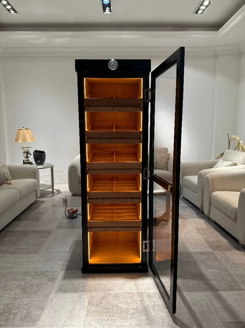 

Настраиваемый мини-красный однодверный шкаф для хьюмидора для сигар с гигрометром и испанским кедровым деревом, светодиодная подсветка в комплекте