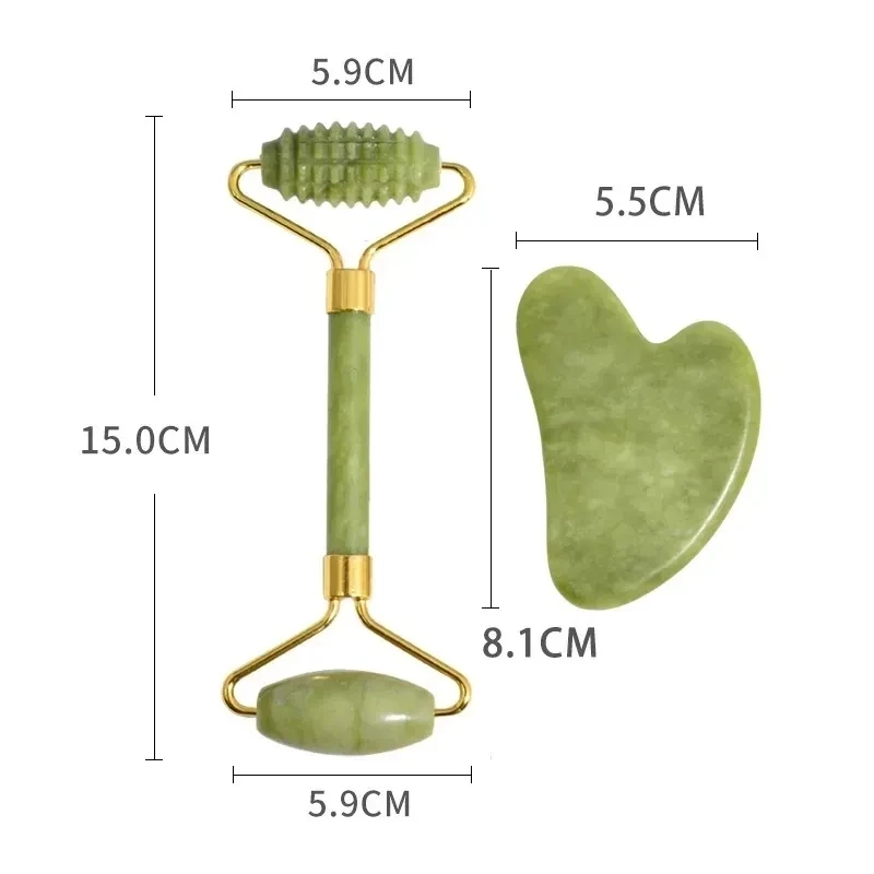 2pcs Set Natural Xiuyu Jade Roller Gua Sha Jade Massager Face SPA  Guasha Acupuncture Scraping Skin Care Tools