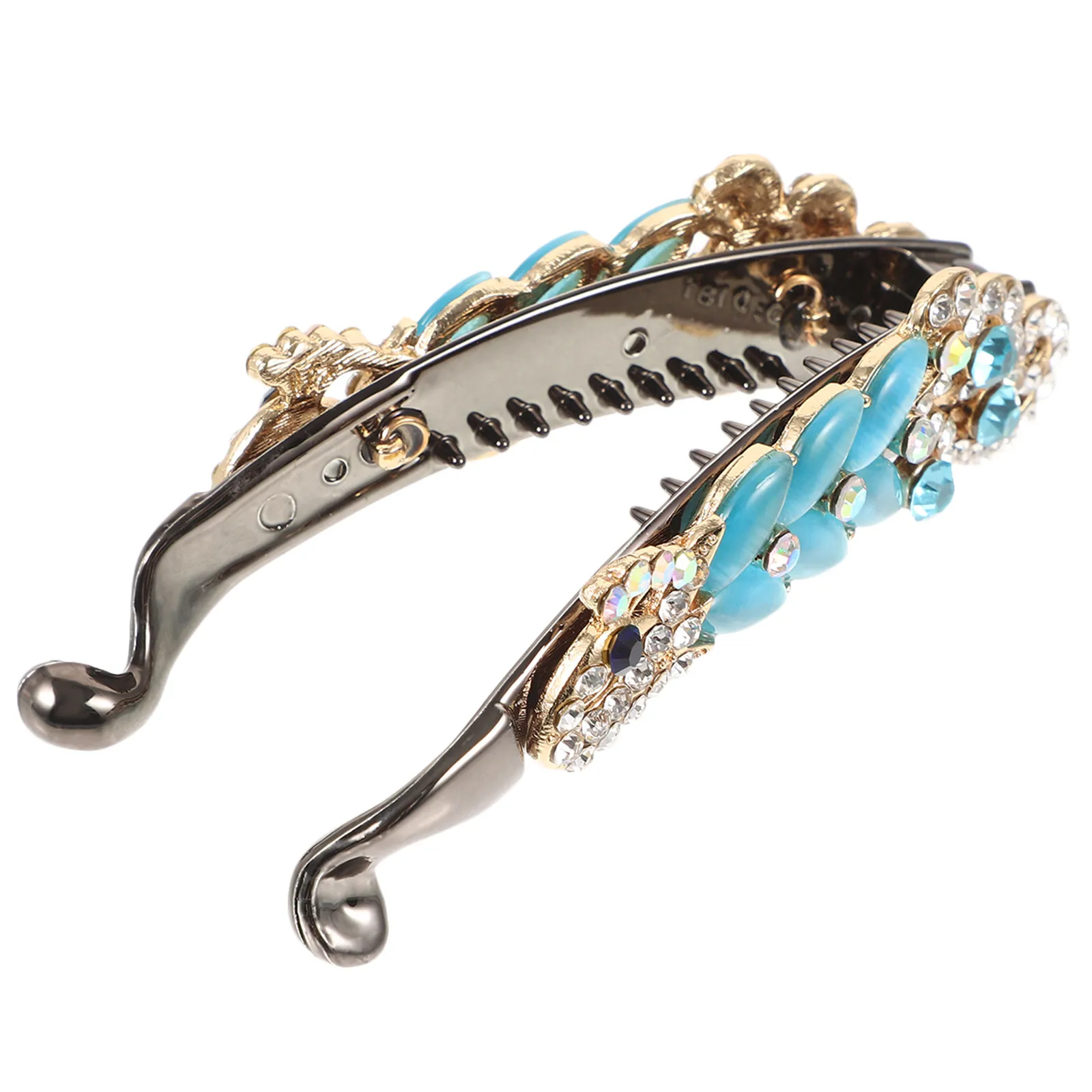 

Rhinestone Banana Clip Zinc Alloy Hair Clamp Elegant Ponytail Holder Cat Eyes Stones Sparkly Hair Accessories for Women