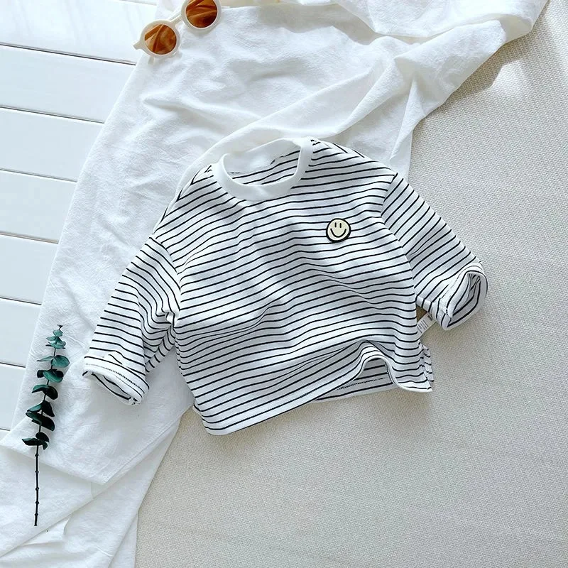 Striped Cute Baby Long Sleeved T-shirt Children Clothes Tops Boy's Sweatshirt Kids O-neck Pullover Blouse 1 2 3 4 5 6years