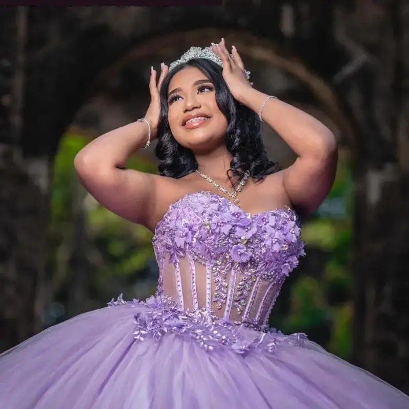 Strapless Party Dress Lilac Ball Gown 15 Quinceanera Dresses 15 Year Princess Gowns Formal Prom Dress Customized Color 2026