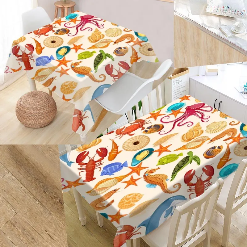 Cartoon Fish Marine Life Tablecloth Art Kitchen Dining Table Decoration Home Rectangular Party Table Covers More Size 0524