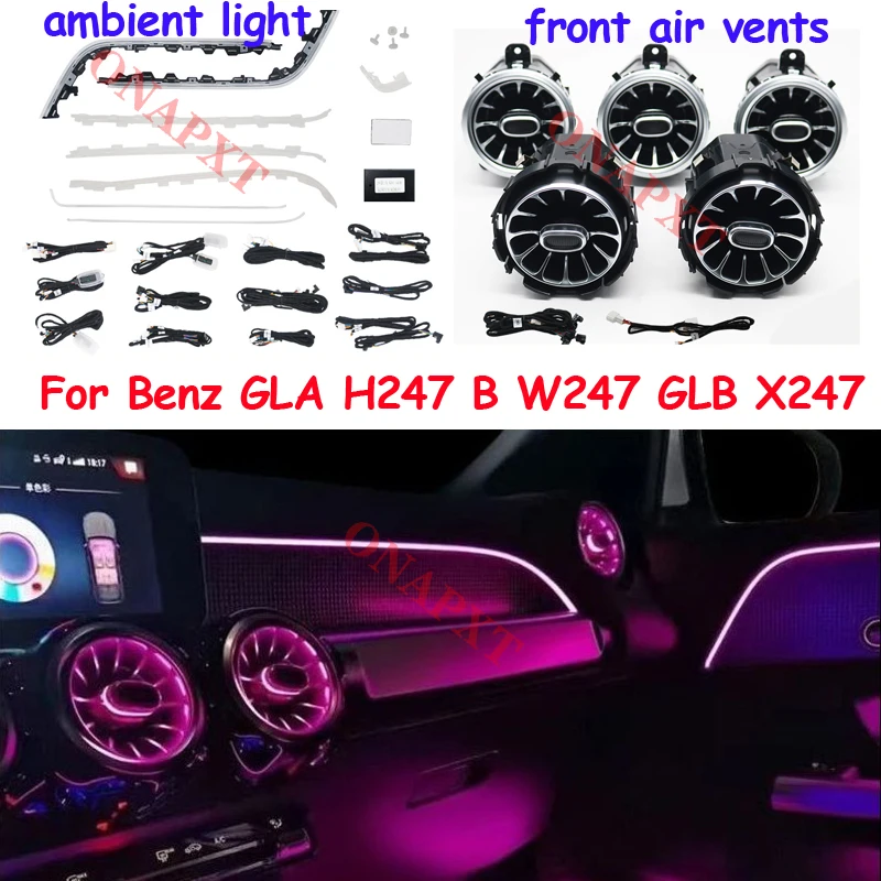 LED Dashboard Door Decorative Lamp For Benz GLA H247 B W247 GLB X247 MB 64-color Air Vent Outlet Nozzle Tweeter Ambient Light