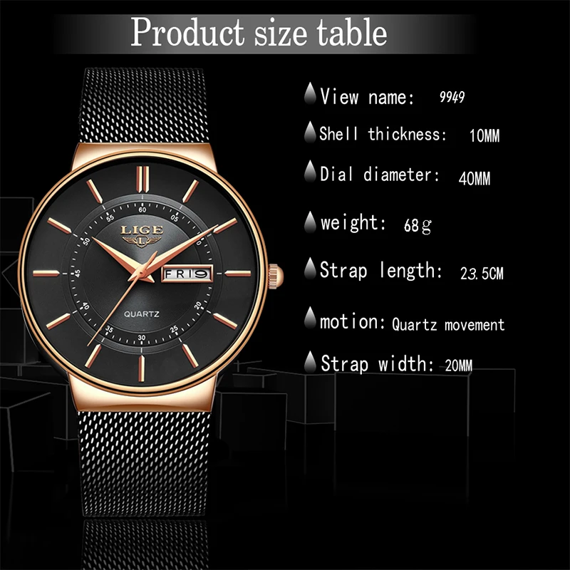 LIGE 2026 رقيقة جدا الفاخرة الرجال الساعات مقاوم للماء تاريخ ساعة الذكور الصلب حزام ساعة كوارتز عادية الرجال الرياضة ساعة معصم رجل