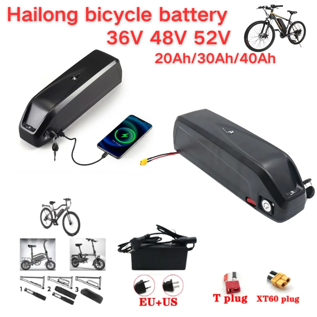 

Hailong Battery 36V 48V 52V 20/30Ah For Bafang 18650 Electric Bateria Pack 1000W 750W 500W 250W