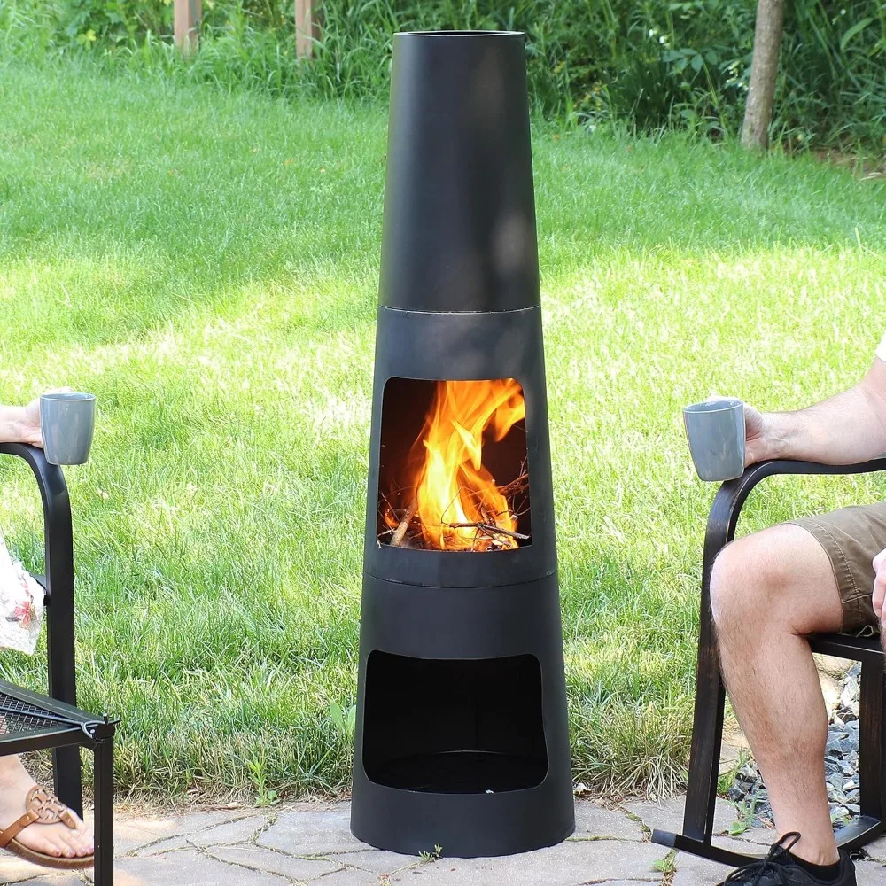 

Открытый камин Chiminea — костра Chiminea с покером и крышкой — уличная дровяная костра — черный