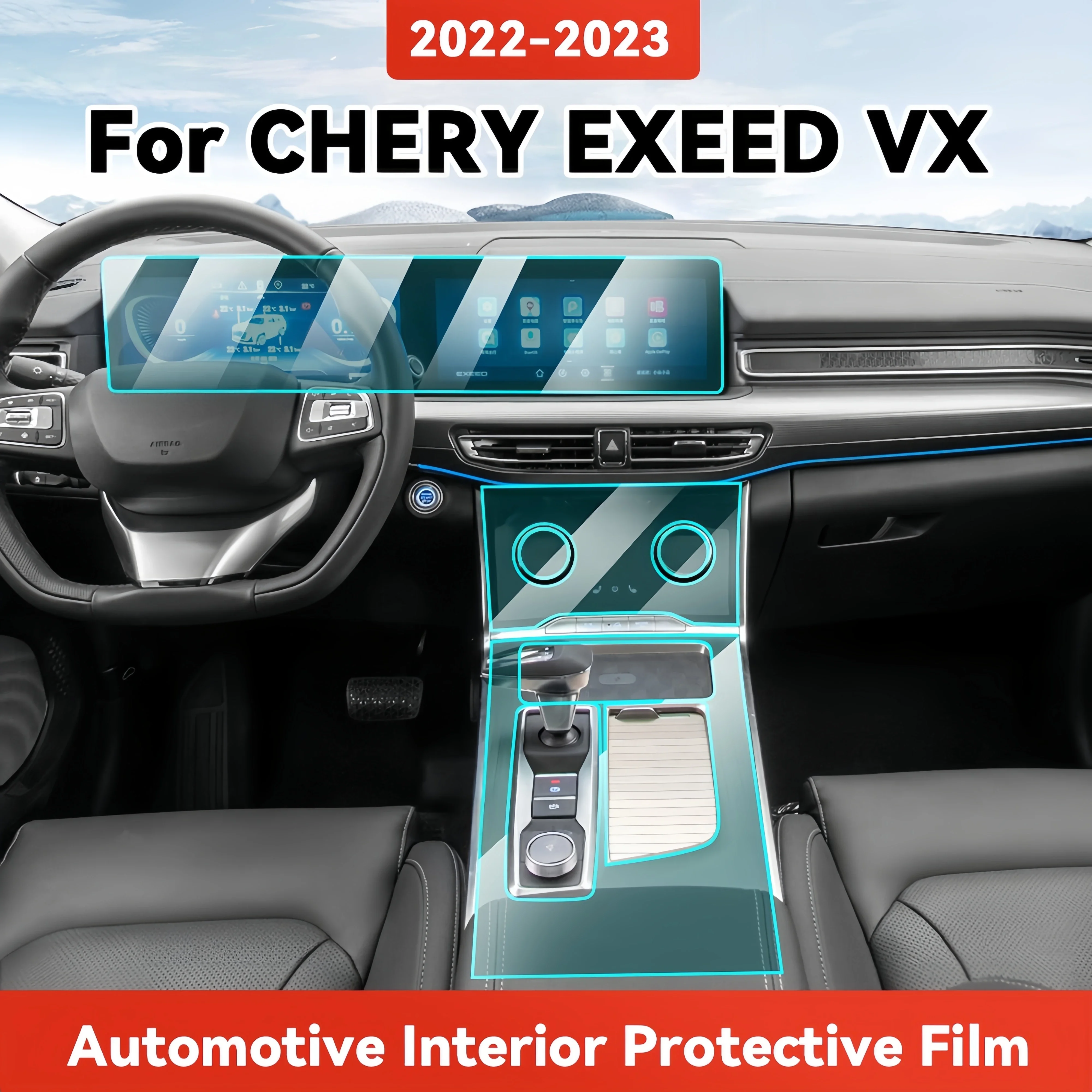 TPU For CHERY EXEED VX 2022 2023 Transparent Protective Film Car Interior Central Control Navigation Panel Accessories Sticker