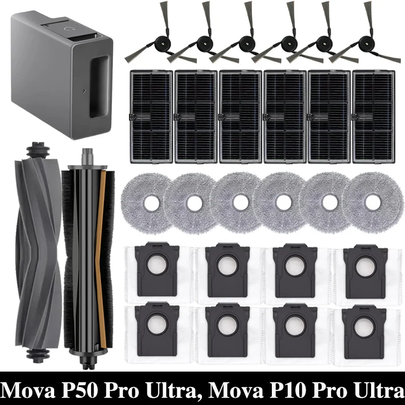 For Mova P50 Pro Ultra, Mova P10 Pro Ultra Robot Vacuum Spare Parts  Main Side Brush Hepa Filter Mop Cloth Dust Bag Accessories