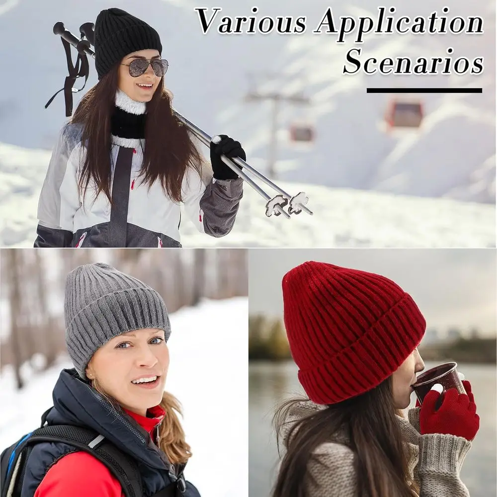 طقم قبعة صوف شتوية للسيدات وشاح وقفازات وجوارب مع قفازات تعمل باللمس لهدايا عيد الميلاد