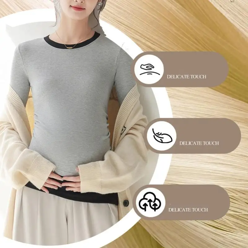 M89C High Elasticity Maternity Shirt Long Sleeve Warm For Women During Pregnancy