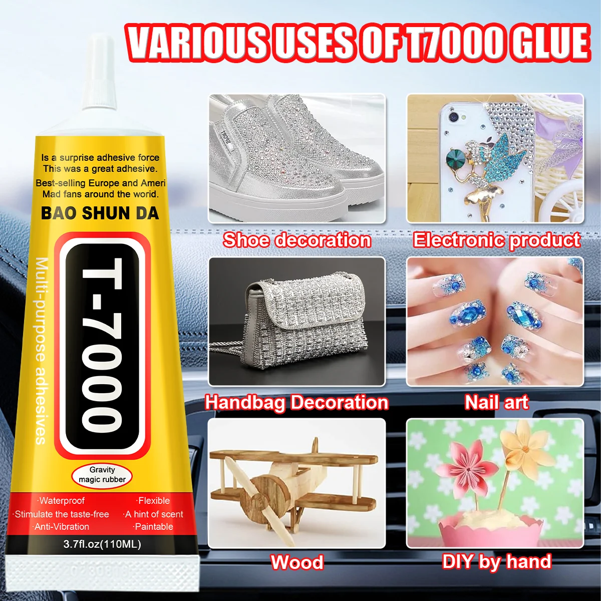 1/2 قطعة 15/25/50/110 مل T7000 غراء إصلاح أسود غراء بلاستيكي زجاجي عالمي DIY، غراء مكونات إلكترونية T-7000 مع غراء دقيق التطبيق، لاصق مطاطي أسود