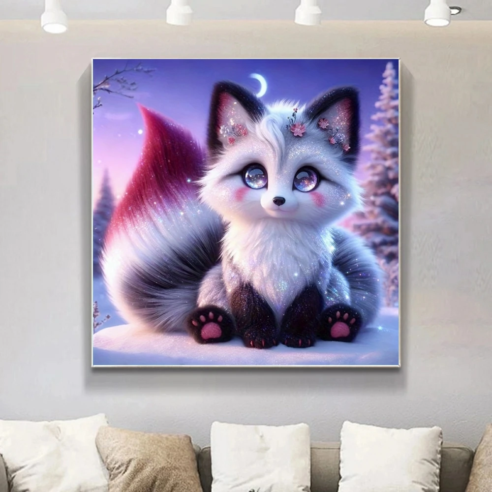 Diamond Painting Niedliche Katze Fuchs Rundbohrer Mosaik Tier 5D DIY Stickerei Kätzchen Kunsthandwerk Bild aus Strasssteinen Handgemachtes Geschenk
