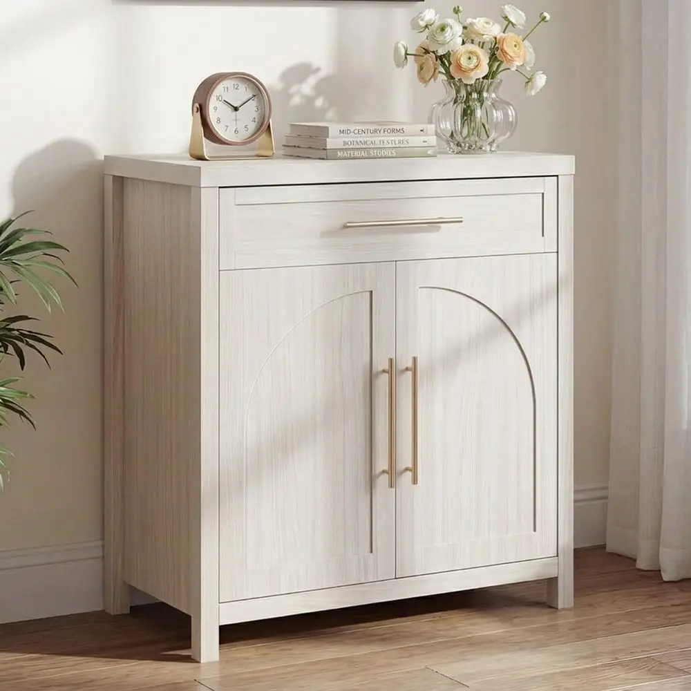 Modern Sideboard, Small Buffet Cabinet with Arched Natural Wood Texture, 2Door Accent Cabinet with Adjustable Shelves for Kitche