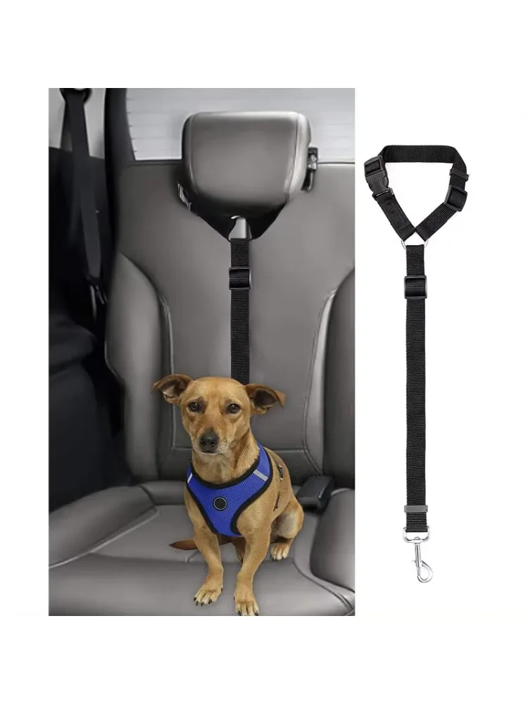 Ceinture de sécurité pour animaux de compagnie deux-en-un de couleur unie, laisse en nylon, ceinture de sécurité pour siège arrière, harnais réglable pour chiens, collier, accessoires pour animaux de