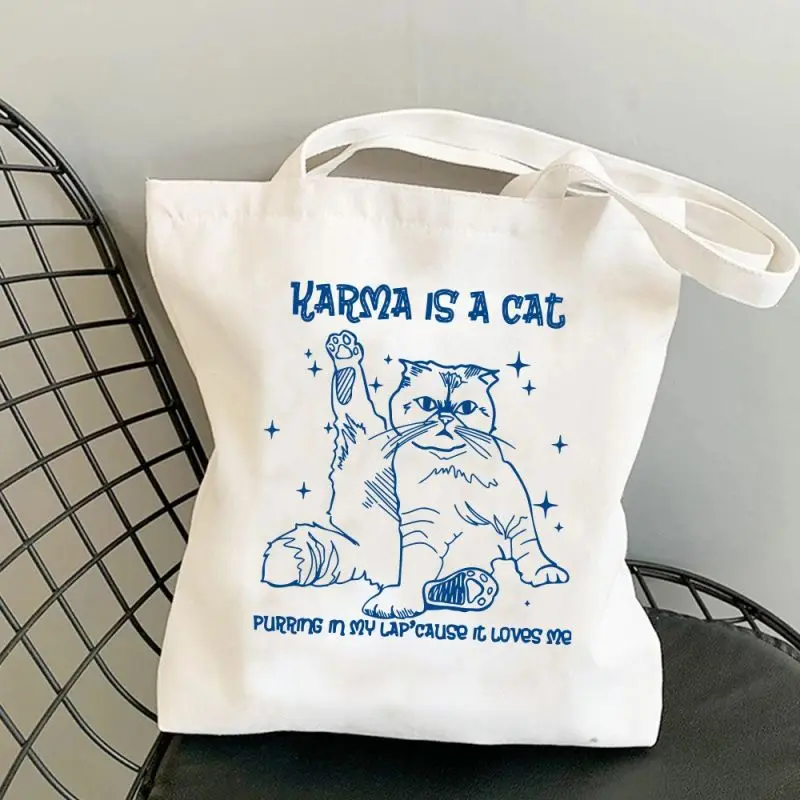 Taylor Music Karma Is A Cat Shopping Bag Handbag Canvas Reusable Large Capacity Storage Tote Bag Shoulder Bags for Pet Shop Gift