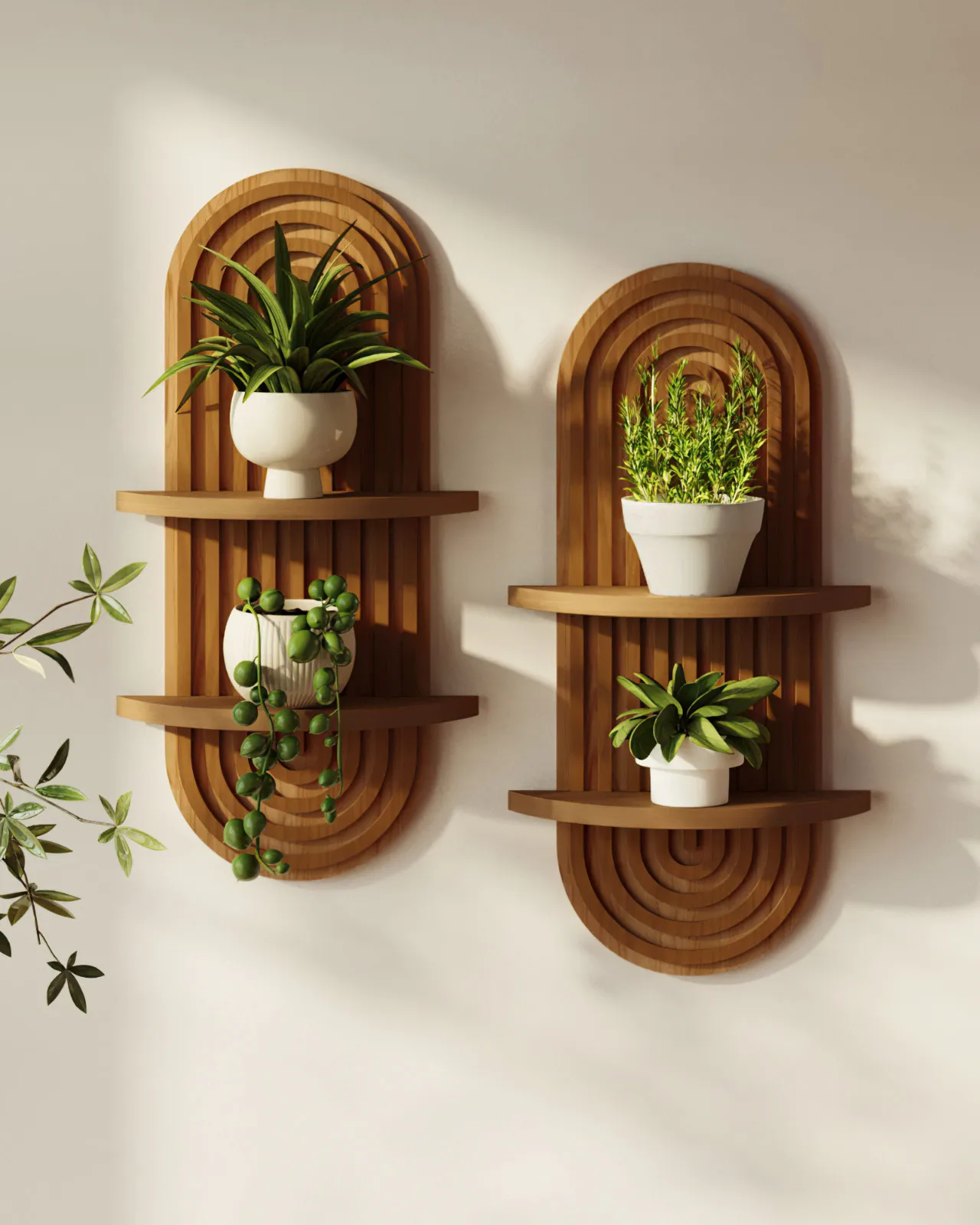 

Bamworld Boho Wall Decor Brown Plant Wall Shelf Mid Century Floating Shelf 2 Pcs