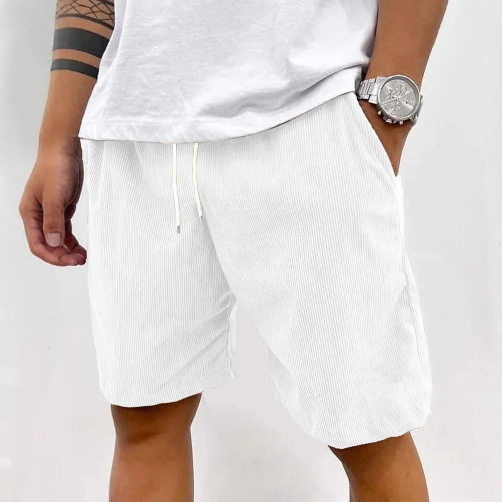 Men's Corduroy Shorts 2026 Men's Retro Casual Vintage Lace Up Knee Length Summer Short Pants for Men High Waist Fashion Eu Size