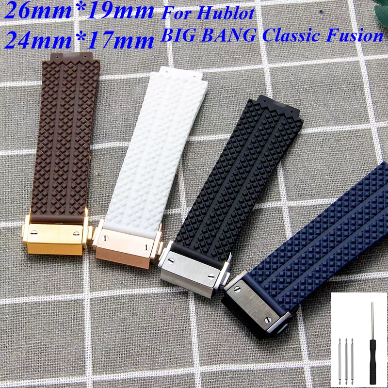 Pulseira de Borracha Macia de Silicone 26*19mm 24*17mm para Relógio Hublot BIG BANG Classic Fusion com Ferramenta de Substituição de Acessórios
