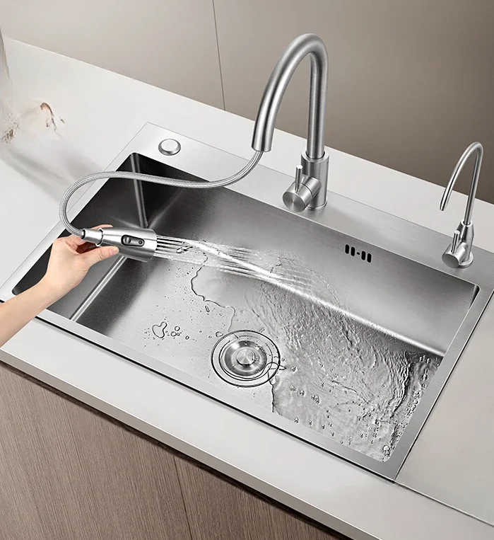 

Бассейн для мытья овощей, большая кухонная мойка с одним баком, нержавеющая сталь 304, бытовая утолщенная мойка овощей