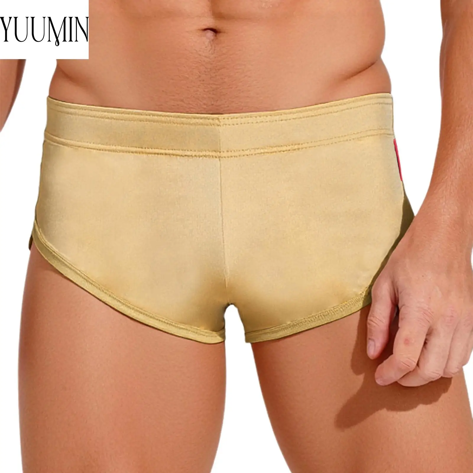 

Men's Sports Underwear Elastic Waistband Solid Color Smooth Satin Shorts Quick-Drying Trunks Homewear for Gym Workout Running