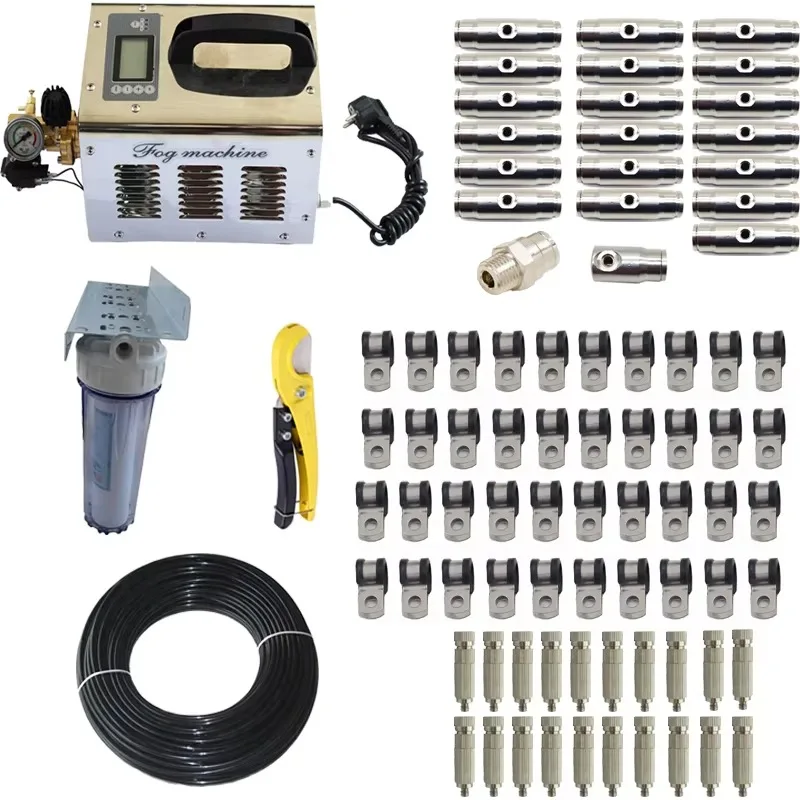 

1L High Pressure Mist Pump Fog Machine Spray Kit With 30M Tubes+ 3/8'' Quick Connection+ 20 Pcs Threaded Nozzles for Cooling