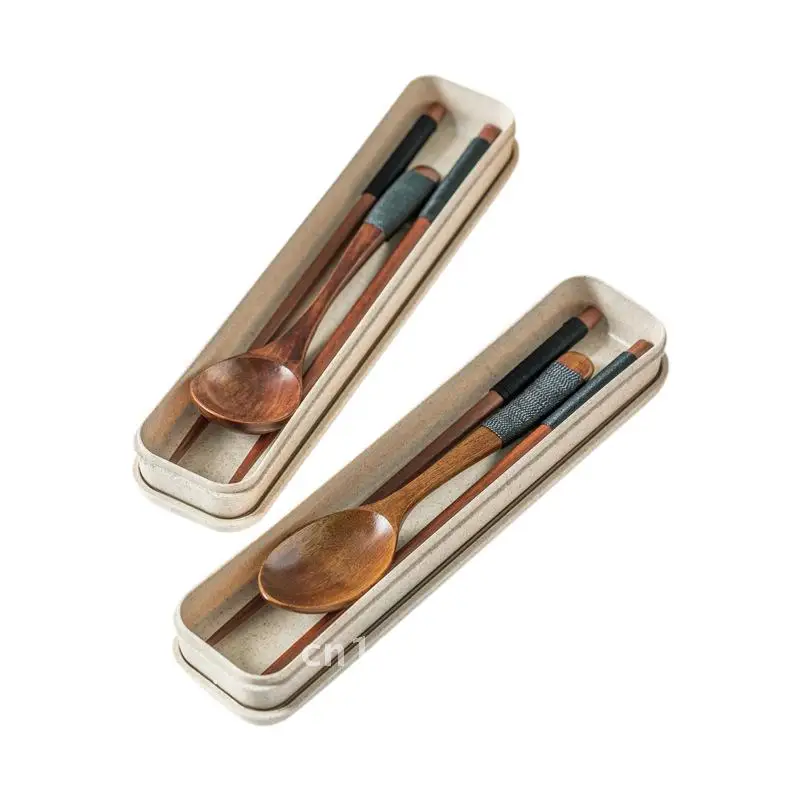 

Portable Boxed Wooden Spoon Chopsticks Natural Environmental Carving Tableware Chopsticks Spoon suit