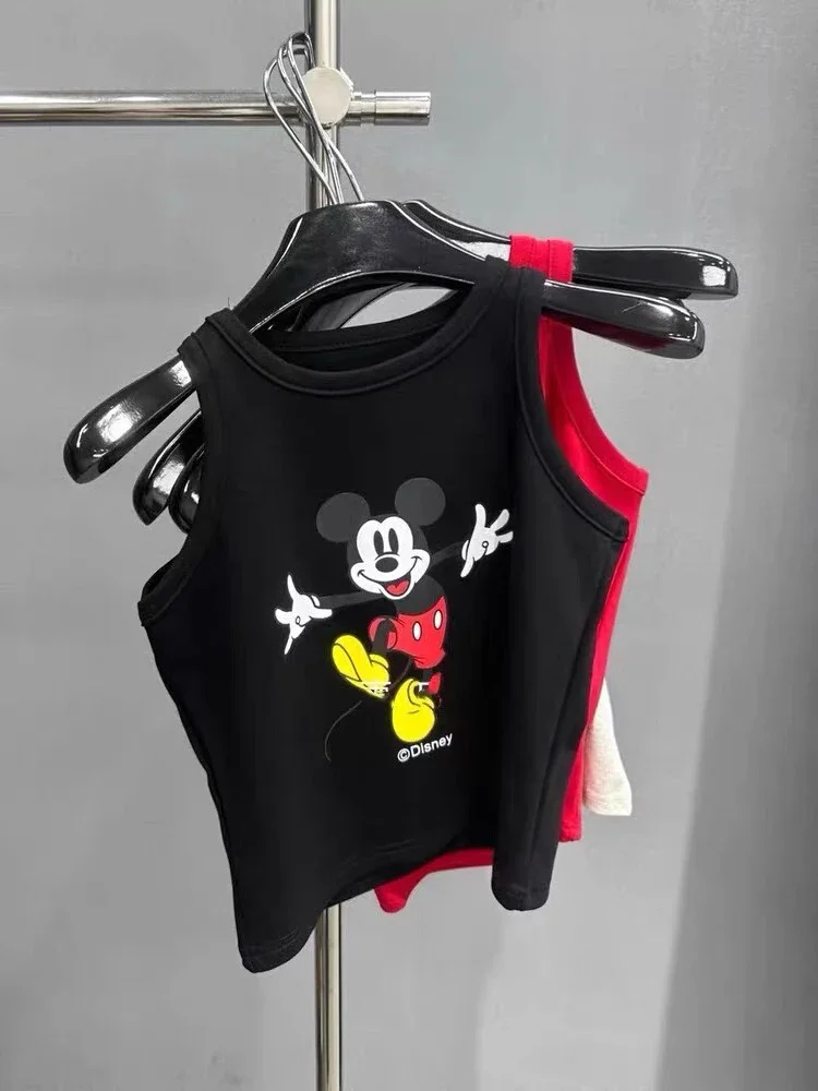 2024 Summer New Korean Style Slim Fit Pullovers Round Neck Cartoon Pattern Sleeveless Vest T-shirt Sling Top For Women