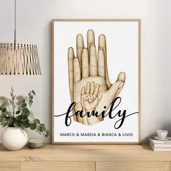 Nomes personalizados Punho Coração Boho Pintura Canvas, família mãos Wall Art, impressão de imagens, Poster nórdico, bebê, quarto de crianças, quarto, Home Decor